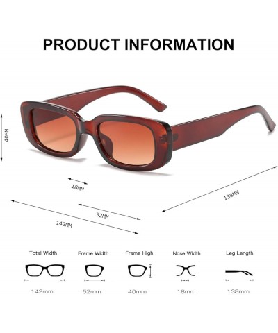 Rectangle Sunglasses for Women Retro Driving Glasses 90's Vintage Fashion Narrow Square Frame UV400 Protection Brown Frame Br...