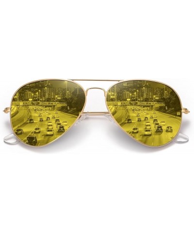 Aviator Night Vision Driving Glasses Anti Glare Polarized Nighttime Glasses HD Yellow Lens (Ys) Gold Frame-night Vision Lens ...