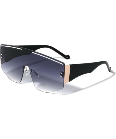 Futuristic Rimless XL Oversized One Piece Shield Lens Sport Sunglasses Black & Gold Frame - Black Gradient Lens $8.64 Sport