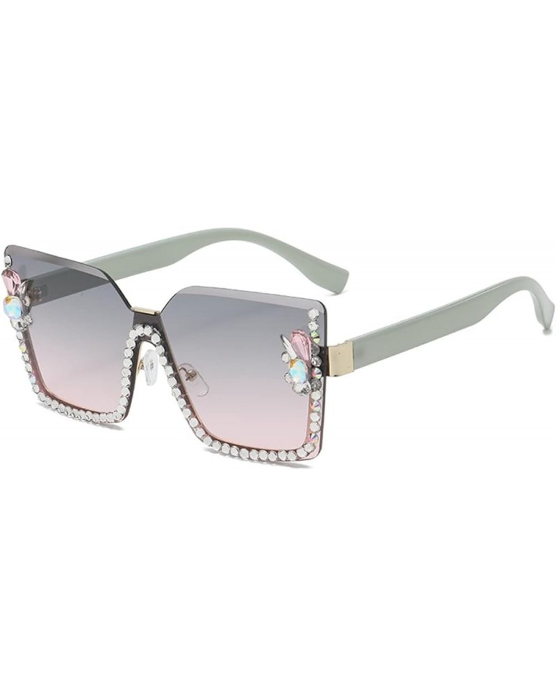 Sunglasses for women Rimless Shining Oversized Rhinestone Women's Fashion Sunglasses Sunnies Green $11.75 Rectangular