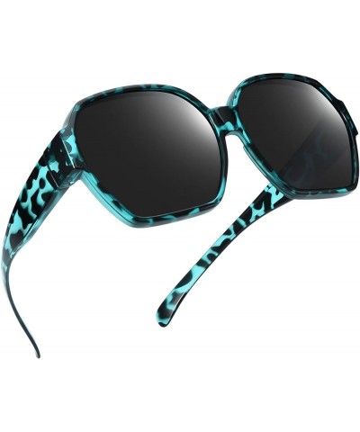 Square Oversized Polarized Fit Over Sunglasses Over Glasses with Lightweight Large Frame for Woman Man F01-blue Leopard Black...