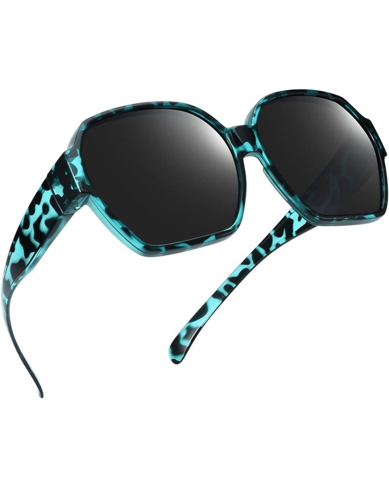 Square Oversized Polarized Fit Over Sunglasses Over Glasses with Lightweight Large Frame for Woman Man F01-blue Leopard Black...