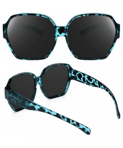 Square Oversized Polarized Fit Over Sunglasses Over Glasses with Lightweight Large Frame for Woman Man F01-blue Leopard Black...