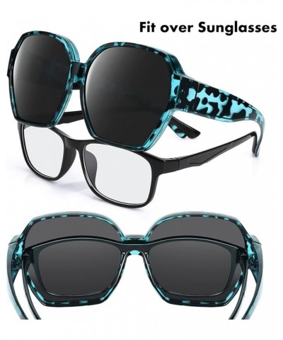 Square Oversized Polarized Fit Over Sunglasses Over Glasses with Lightweight Large Frame for Woman Man F01-blue Leopard Black...