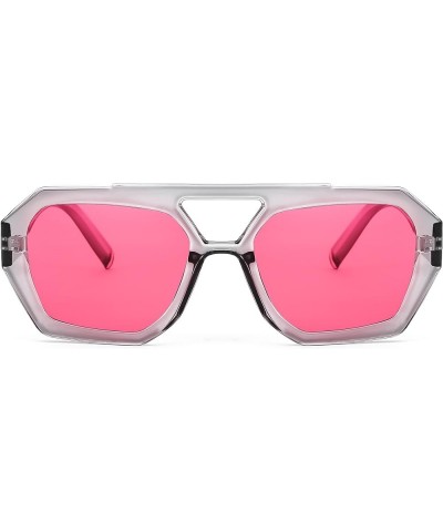 Vintage Square 70s Flat Pilot Sunglasses Women Men Fashion Sunnies B4108 Transparent Grey Frame/Pink Lens $10.91 Aviator