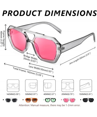 Vintage Square 70s Flat Pilot Sunglasses Women Men Fashion Sunnies B4108 Transparent Grey Frame/Pink Lens $10.91 Aviator