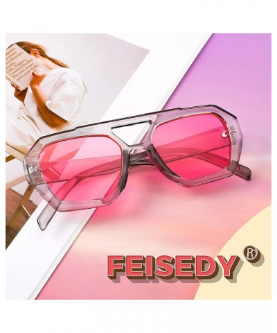 Vintage Square 70s Flat Pilot Sunglasses Women Men Fashion Sunnies B4108 Transparent Grey Frame/Pink Lens $10.91 Aviator