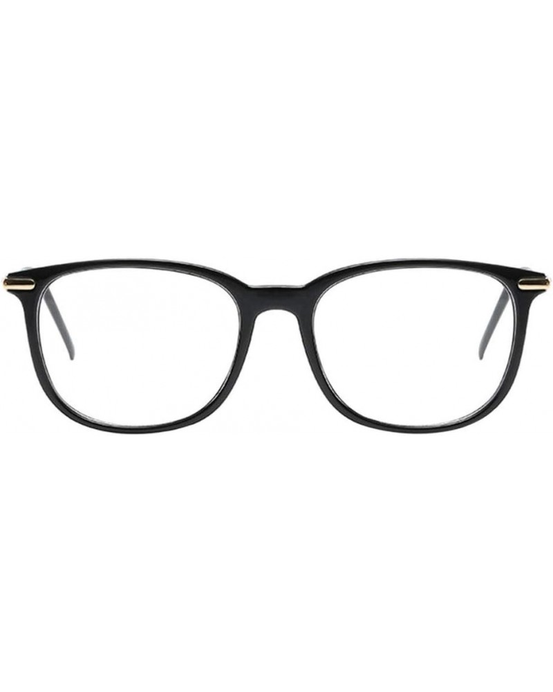 Women Retro Square Frame Eyeglasse Metal Temple Horn Rimmed Clear Lens Bright Black $8.63 Round