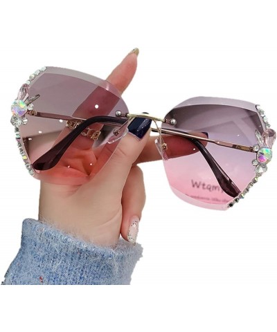 2022 NEW Woman Rimless Diamond Sunglasses, Oversized Gradient Diamond Sunglasses, Polygonal Sunglasses UV Protection Top Grey...