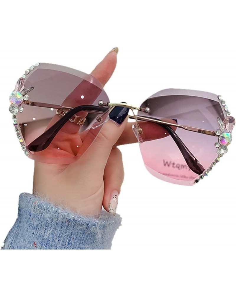 2022 NEW Woman Rimless Diamond Sunglasses, Oversized Gradient Diamond Sunglasses, Polygonal Sunglasses UV Protection Top Grey...