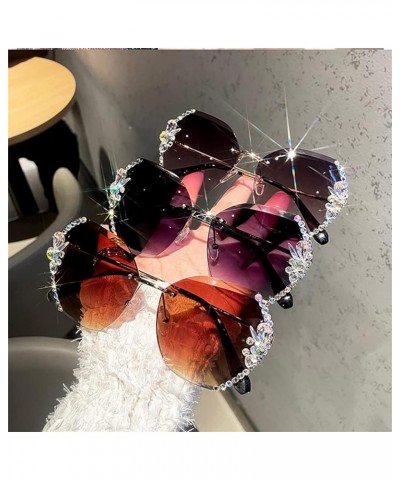 2022 NEW Woman Rimless Diamond Sunglasses, Oversized Gradient Diamond Sunglasses, Polygonal Sunglasses UV Protection Top Grey...