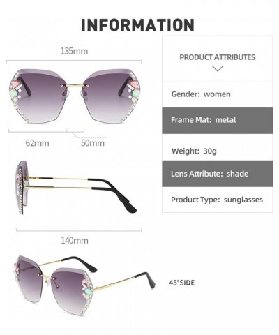 2022 NEW Woman Rimless Diamond Sunglasses, Oversized Gradient Diamond Sunglasses, Polygonal Sunglasses UV Protection Top Grey...