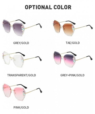 2022 NEW Woman Rimless Diamond Sunglasses, Oversized Gradient Diamond Sunglasses, Polygonal Sunglasses UV Protection Top Grey...