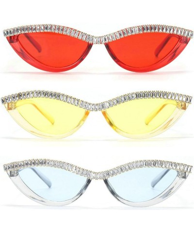 Fashion Diamond Small Cat Sunglasses Women Retro Rhinestone Pink Sun Glasses Sexy Crystal Goggle Men 3pcs Blue+red+yellow $11...