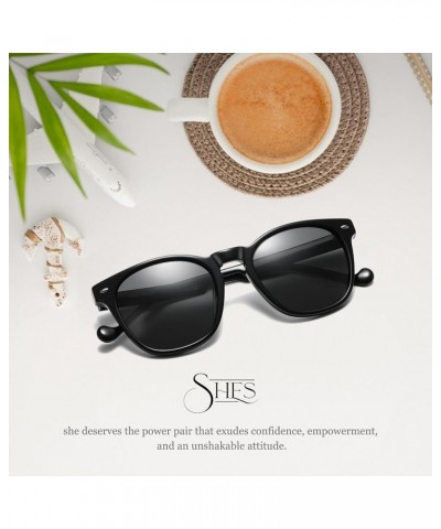 Retro Round Sunglasses for Women Trendy Polarized Shades Fashion Acetate Frame SH2109 Black Frame Grey Lens $10.79 Round