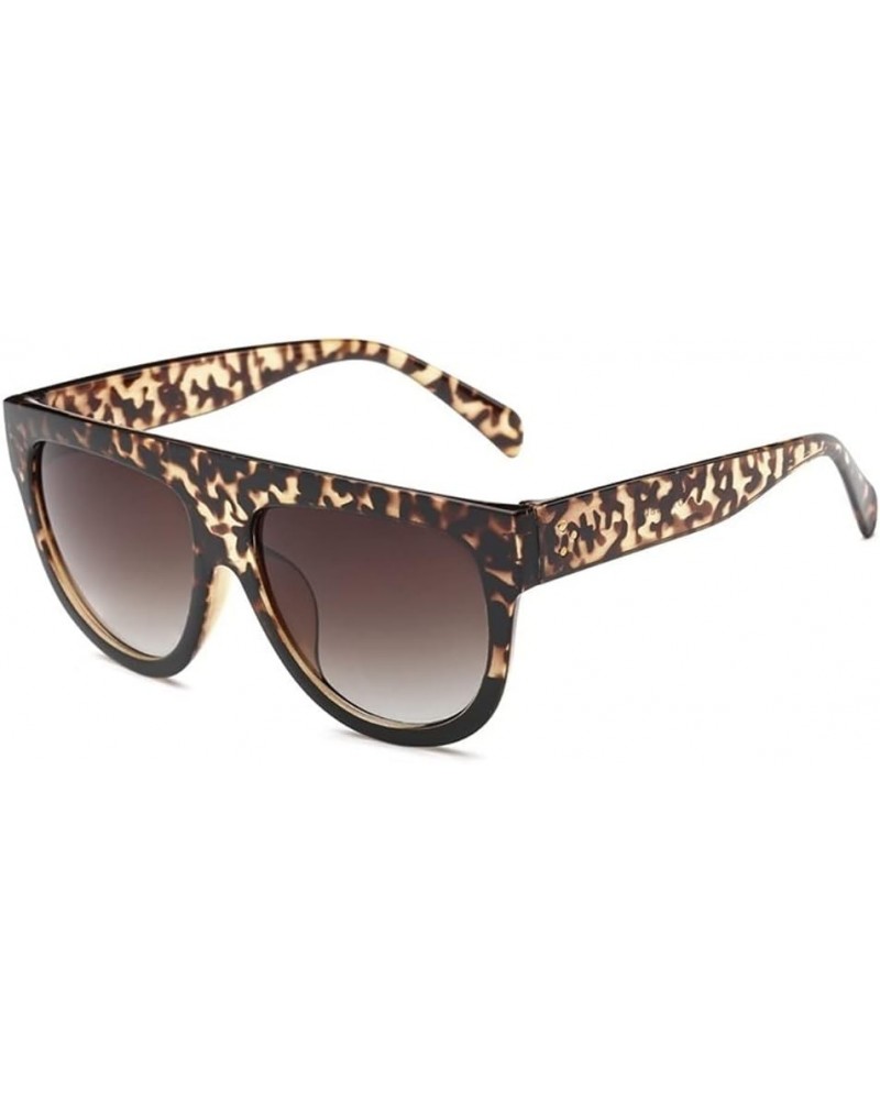 Plastic Bold Flat Top Round Sunglasses Leopard Black+grey $10.44 Square