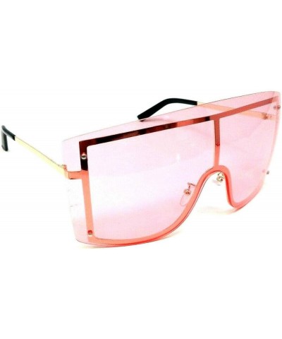 Arctic Rimless Oversized One Piece Shield Flat Top Sunglasses Black & Gold Frame Solid Pink Lens $8.67 Oversized