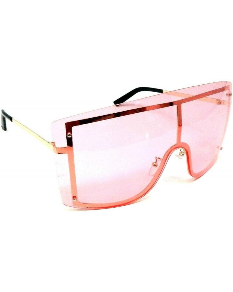 Arctic Rimless Oversized One Piece Shield Flat Top Sunglasses Black & Gold Frame Solid Pink Lens $8.67 Oversized