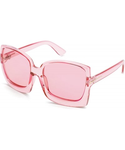 Retro Square Round Oversized Women Sunglasses Large Frame Vintage Women Shades K7075 Clear Pink/Clear Pink Lenses $9.90 Overs...