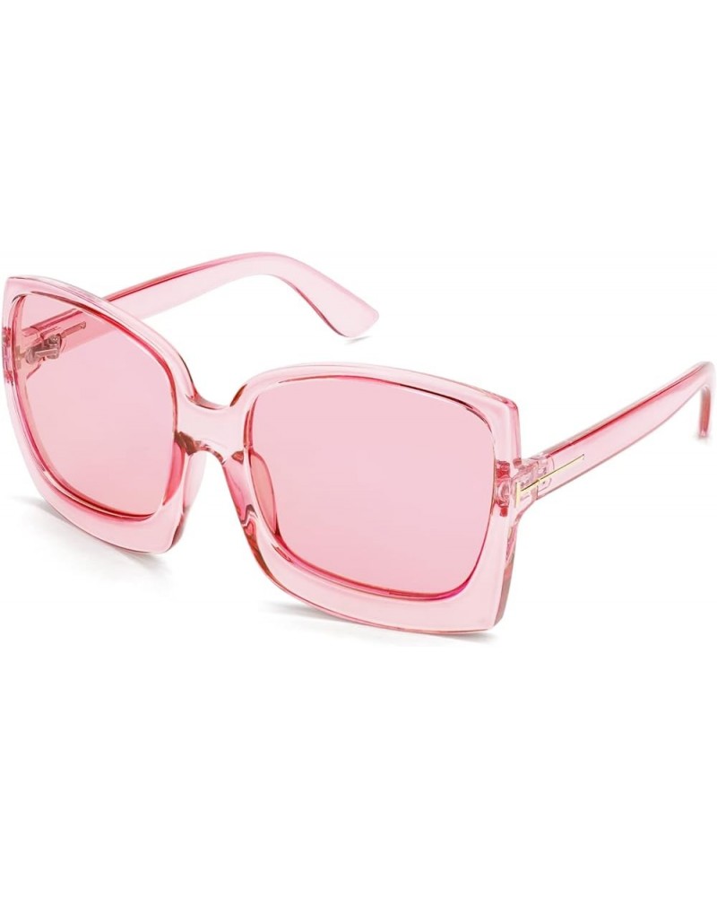 Retro Square Round Oversized Women Sunglasses Large Frame Vintage Women Shades K7075 Clear Pink/Clear Pink Lenses $9.90 Overs...