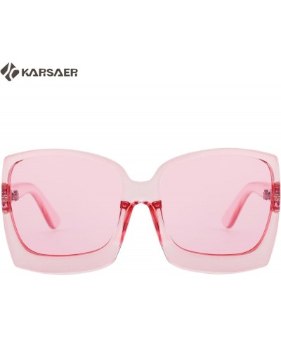 Retro Square Round Oversized Women Sunglasses Large Frame Vintage Women Shades K7075 Clear Pink/Clear Pink Lenses $9.90 Overs...