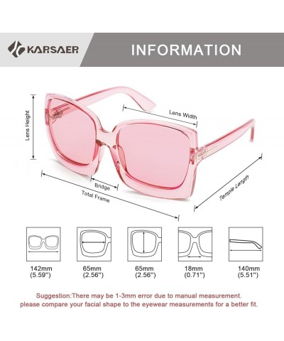 Retro Square Round Oversized Women Sunglasses Large Frame Vintage Women Shades K7075 Clear Pink/Clear Pink Lenses $9.90 Overs...