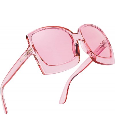 Retro Square Round Oversized Women Sunglasses Large Frame Vintage Women Shades K7075 Clear Pink/Clear Pink Lenses $9.90 Overs...