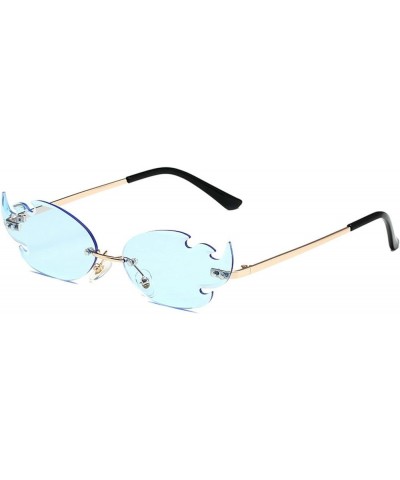 Fire Flame Sunglasses for Women Men Vintage Rimless Wave Party Glasses Retro Oval Fire Shaped Frameless Eyewear Blue $10.17 F...