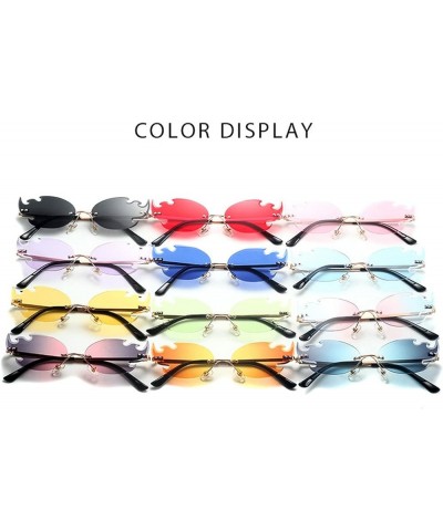 Fire Flame Sunglasses for Women Men Vintage Rimless Wave Party Glasses Retro Oval Fire Shaped Frameless Eyewear Blue $10.17 F...