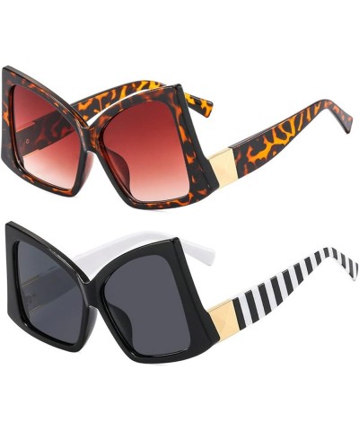 Unique Irregular Oversized Cat Eye Sunglasses For Women Y2K Fashion Party Gradient Sun Glasses Female Shades 2pcs-black&leopa...