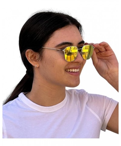 Women's Men's Polaroid SunglassesCats Eye Shape Metal Vintage Mirrored UV 400 Yellow Mirrored - Gold Frame $9.01 Designer