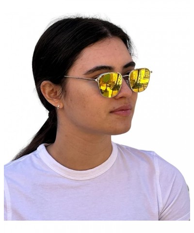 Women's Men's Polaroid SunglassesCats Eye Shape Metal Vintage Mirrored UV 400 Yellow Mirrored - Gold Frame $9.01 Designer