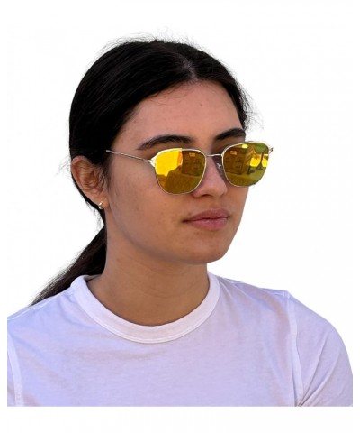 Women's Men's Polaroid SunglassesCats Eye Shape Metal Vintage Mirrored UV 400 Yellow Mirrored - Gold Frame $9.01 Designer