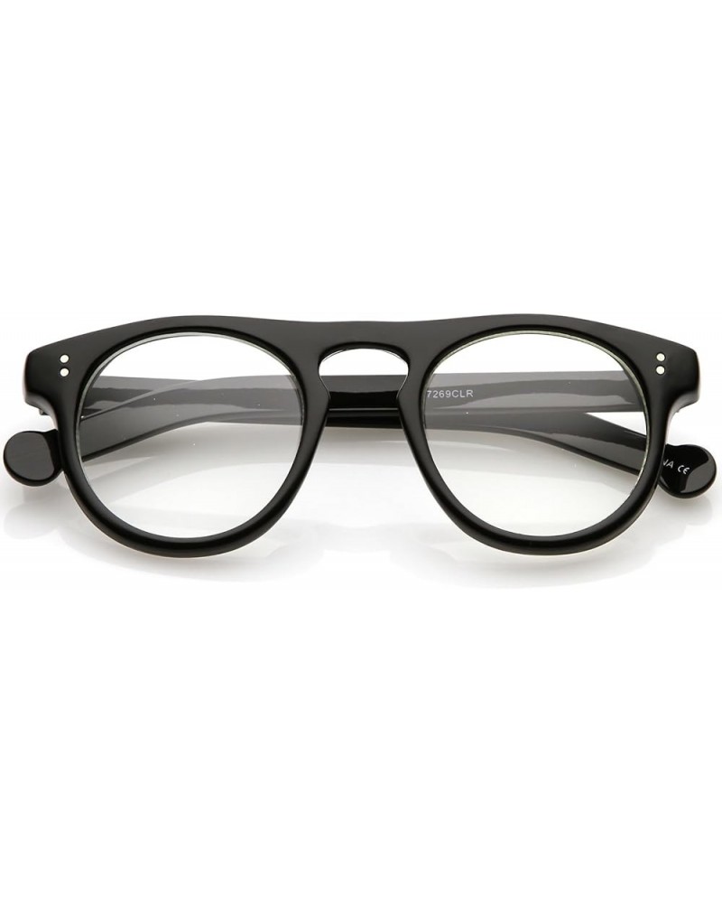 Classic Keyhole Nose Bridge Round Clear Lens Horn Rimmed Eye Glasses 47mm Black / Clear $9.11 Round