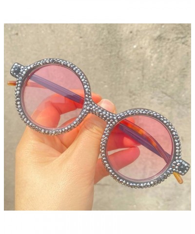 Fashion Diamond Round Sunglasses Women 2024 Vintage Rhinestone Sun Glasses Female Luxury Retro Small Punk Eyewear 2pcs-gray&b...