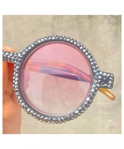 Fashion Diamond Round Sunglasses Women 2024 Vintage Rhinestone Sun Glasses Female Luxury Retro Small Punk Eyewear 2pcs-gray&b...