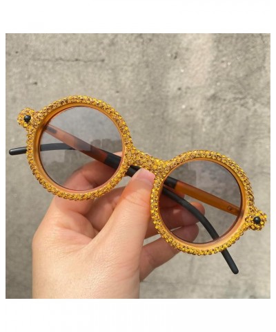 Fashion Diamond Round Sunglasses Women 2024 Vintage Rhinestone Sun Glasses Female Luxury Retro Small Punk Eyewear 2pcs-gray&b...