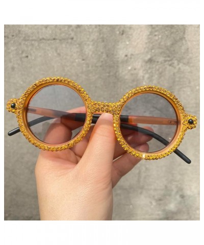 Fashion Diamond Round Sunglasses Women 2024 Vintage Rhinestone Sun Glasses Female Luxury Retro Small Punk Eyewear 2pcs-gray&b...