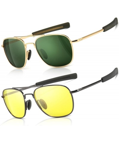 Men's Military Style Polarized Pilot Aviator Sunglasses Bayonet Temples Gold/Dark Green + Gunmetal/Yellow $15.79 Pilot