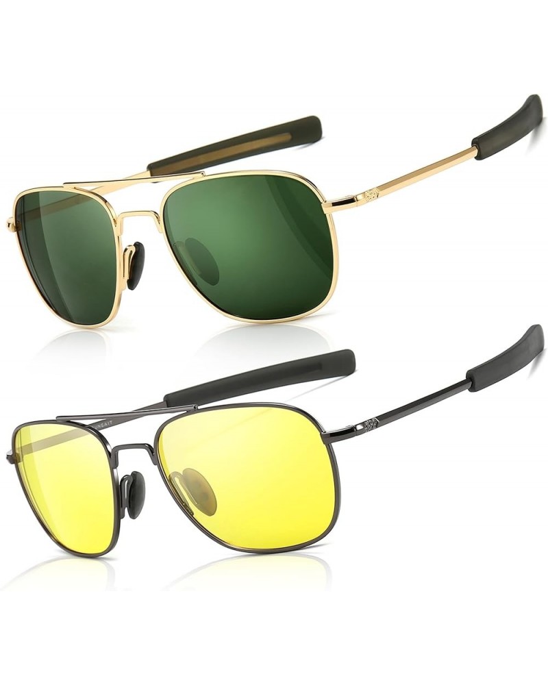 Men's Military Style Polarized Pilot Aviator Sunglasses Bayonet Temples Gold/Dark Green + Gunmetal/Yellow $15.79 Pilot