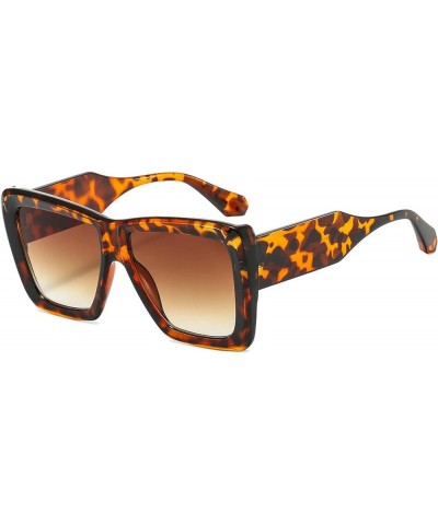 Retro Square Wide Legs Sunglasses Men and Women Gradient Sun Glasses Leopard $9.69 Square