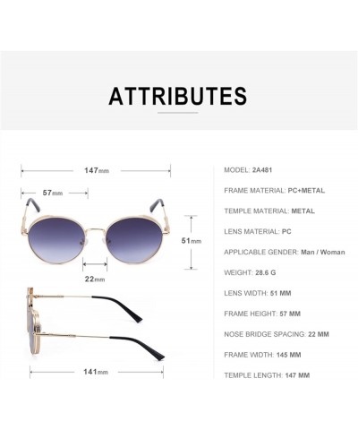 Metal Round Frame Men and Women Sunglasses Outdoor Vacation Sun Glasses (Color : F, Size : Medium) Medium G $17.55 Designer