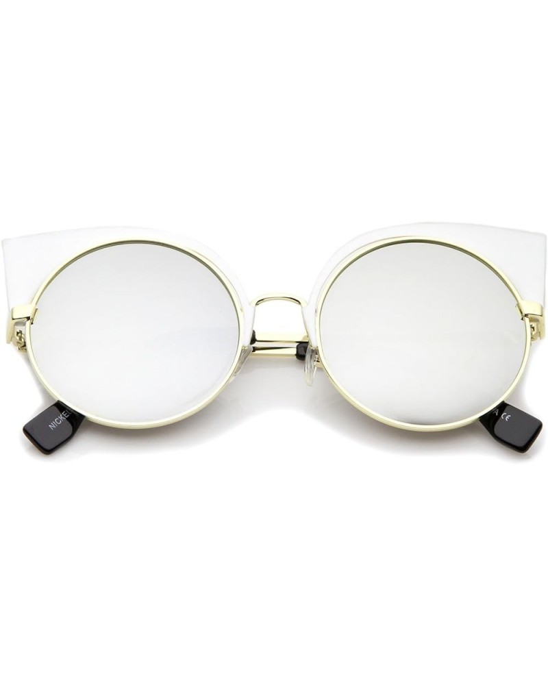 Women's Metal Frame Cutout Round Cat Eye Sunglasses 54mm White / Silver Mirror $16.51 Cat Eye