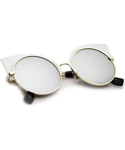 Women's Metal Frame Cutout Round Cat Eye Sunglasses 54mm White / Silver Mirror $16.51 Cat Eye