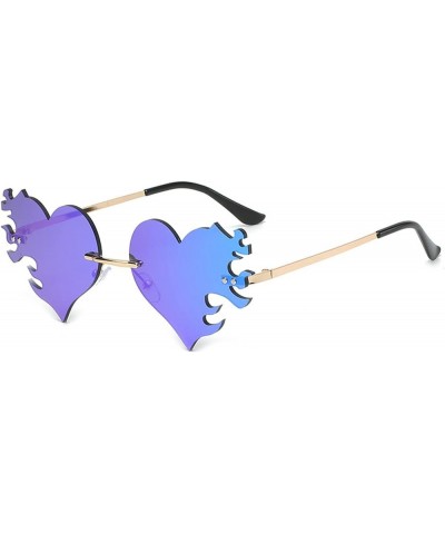 Heart Sunglasses Women Rimless Sun Glasses Men UV Protection Punk Goggles Flame Eyeglasses Mirror Shades Ladies Eyewear blue ...