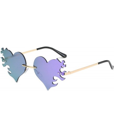 Heart Sunglasses Women Rimless Sun Glasses Men UV Protection Punk Goggles Flame Eyeglasses Mirror Shades Ladies Eyewear blue ...