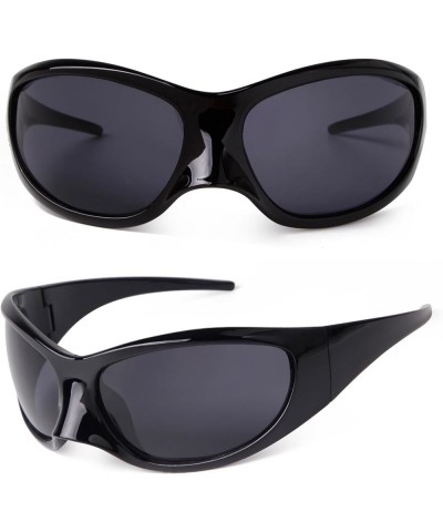 Fashion Oversized Futuristic Sunglasses for Women Men, Y2K Wrap Around Alien Style Accessories for Party Black $13.55 Oval