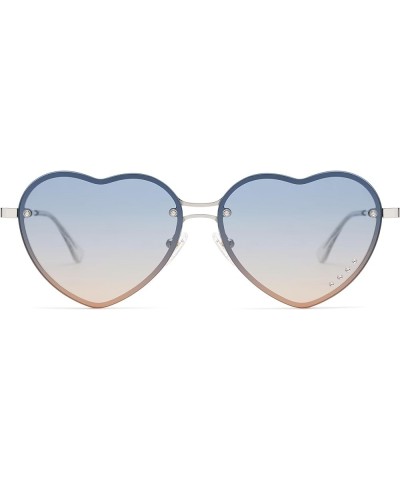 Heart Sunglasses for Women Lovely Trendy Rimless Fun Accessories Rhinestone Sunnies AP3669N C2 Silver/Gradient Blue Pink $9.0...