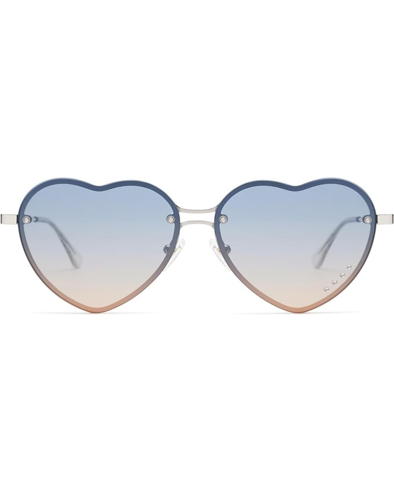 Heart Sunglasses for Women Lovely Trendy Rimless Fun Accessories Rhinestone Sunnies AP3669N C2 Silver/Gradient Blue Pink $9.0...