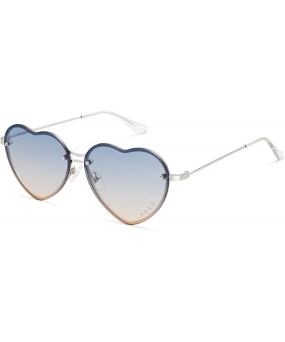 Heart Sunglasses for Women Lovely Trendy Rimless Fun Accessories Rhinestone Sunnies AP3669N C2 Silver/Gradient Blue Pink $9.0...